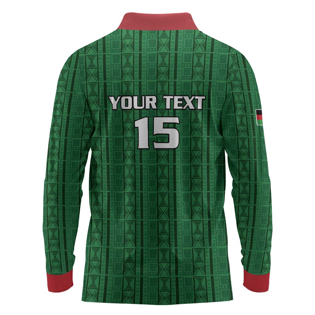 Custom Malawi Football Long Sleeve Polo Shirt Go Champions - Green - African Pride