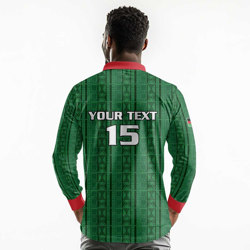 Custom Malawi Football Long Sleeve Polo Shirt Go Champions - Green - African Pride