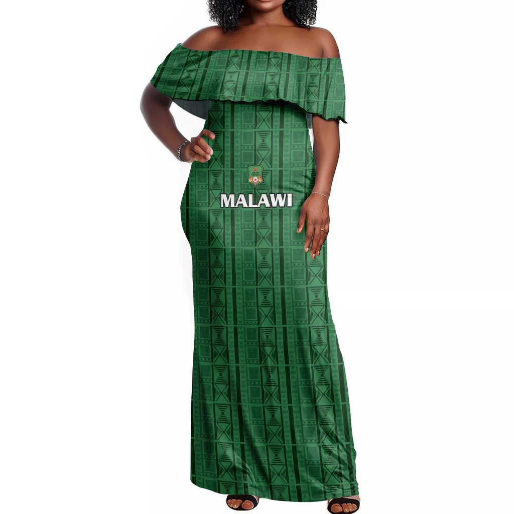 Custom Malawi Football Off Shoulder Maxi Dress Go Champions - Green - African Pride