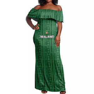 Custom Malawi Football Off Shoulder Maxi Dress Go Champions - Green - African Pride