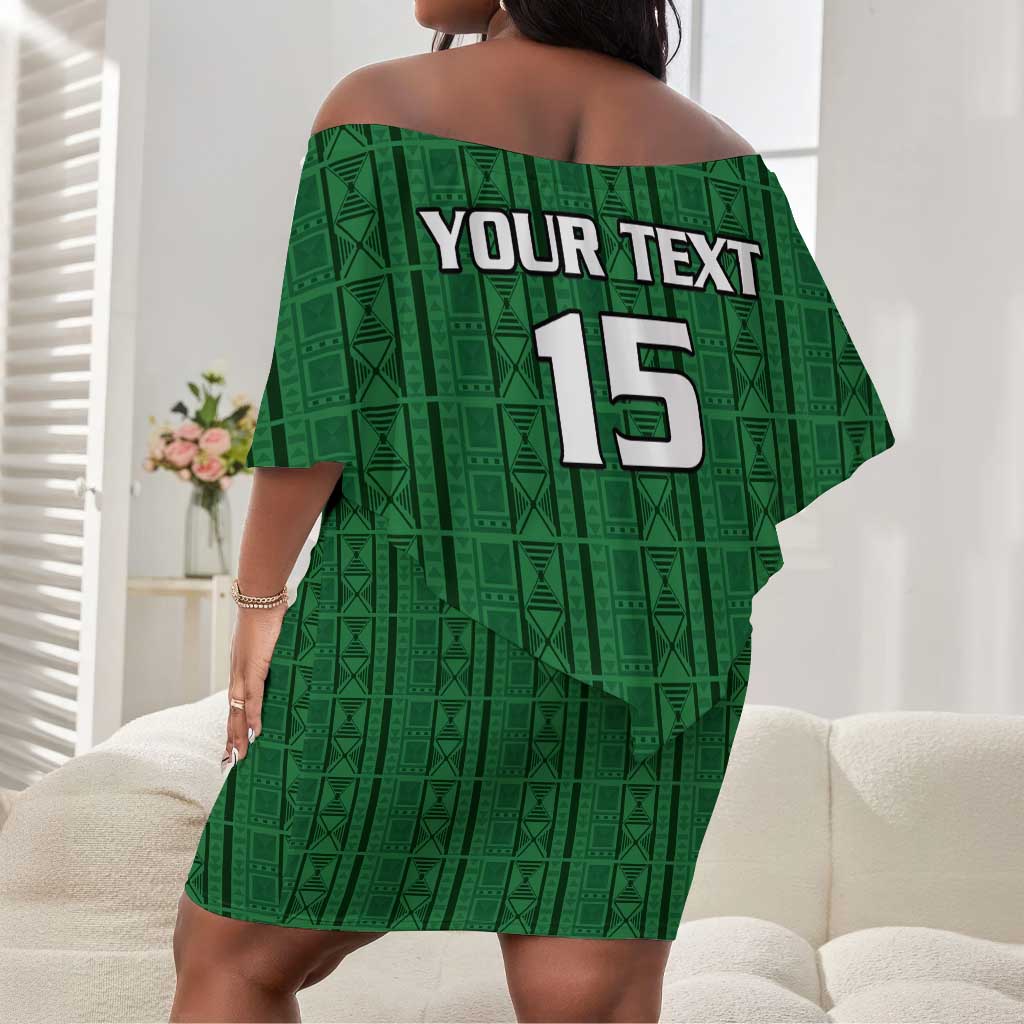 Custom Malawi Football Off Shoulder Short Dress Go Champions - Green - African Pride