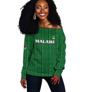 Custom Malawi Football Off Shoulder Sweater Go Champions - Green - African Pride
