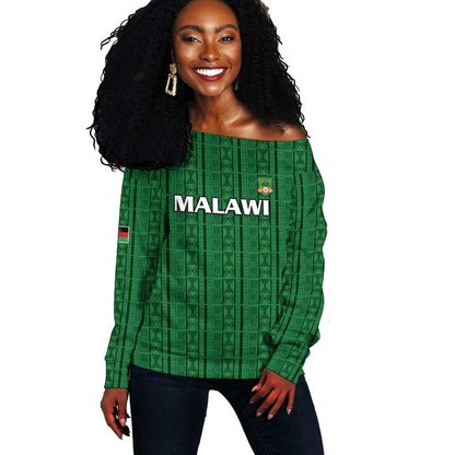 Custom Malawi Football Off Shoulder Sweater Go Champions - Green - African Pride