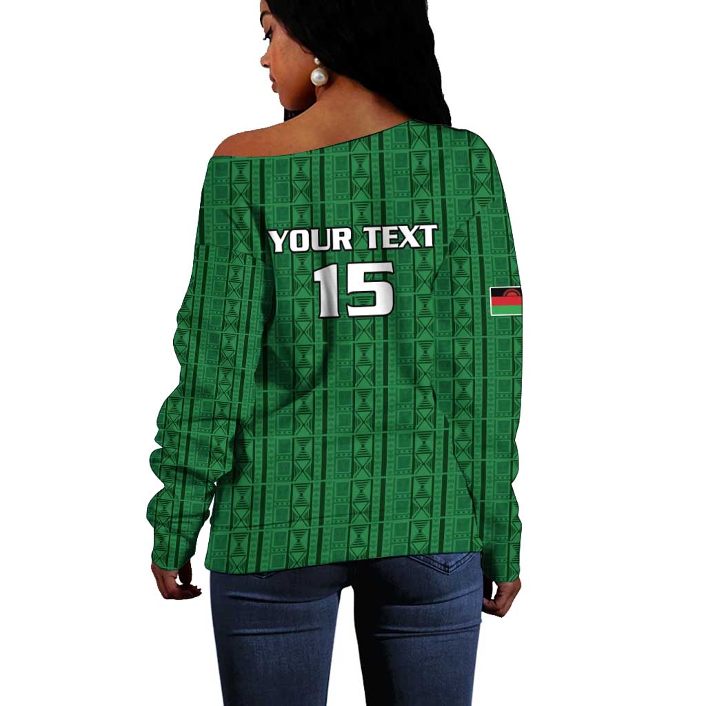 Custom Malawi Football Off Shoulder Sweater Go Champions - Green - African Pride