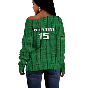 Custom Malawi Football Off Shoulder Sweater Go Champions - Green - African Pride