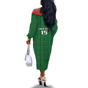 Custom Malawi Football Off The Shoulder Long Sleeve Dress Go Champions - Green - African Pride