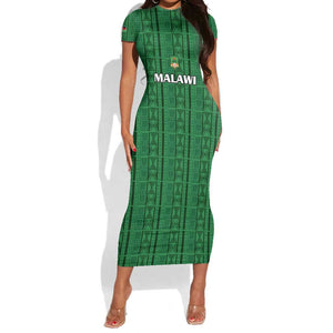 Custom Malawi Football Short Sleeve Bodycon Dress Go Champions - Green - African Pride