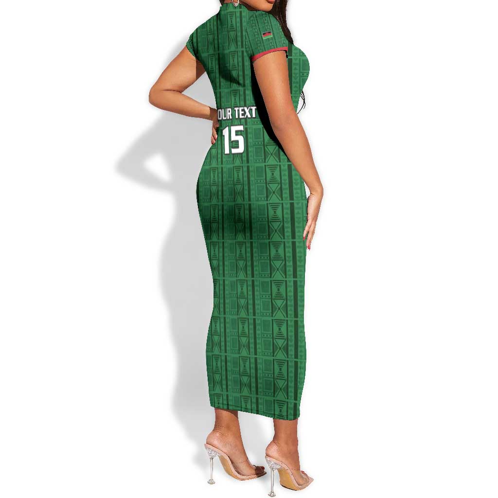 Custom Malawi Football Short Sleeve Bodycon Dress Go Champions - Green - African Pride