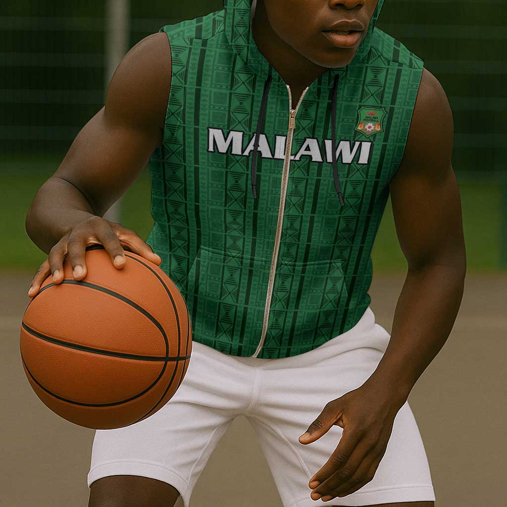 Custom Malawi Football Sleeveless Zip Hoodie Go Champions - Green - African Pride