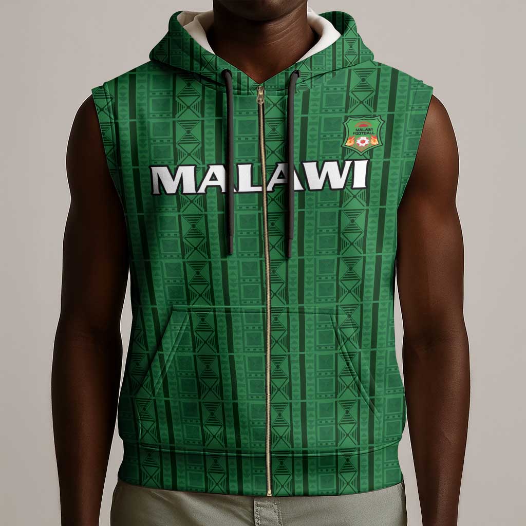 Custom Malawi Football Sleeveless Zip Hoodie Go Champions - Green - African Pride