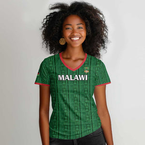 Custom Malawi Football Women V-Neck T-Shirt Go Champions - Green - African Pride