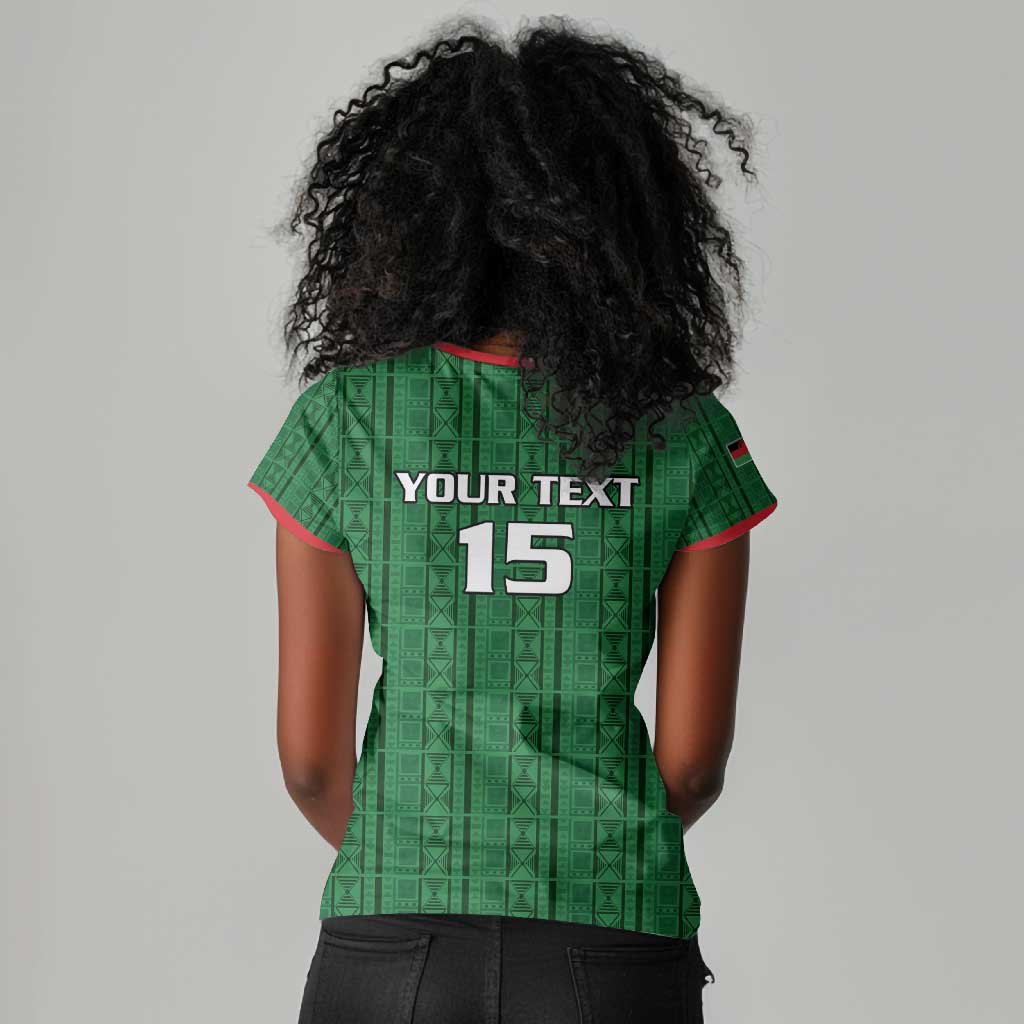 Custom Malawi Football Women V-Neck T-Shirt Go Champions - Green - African Pride