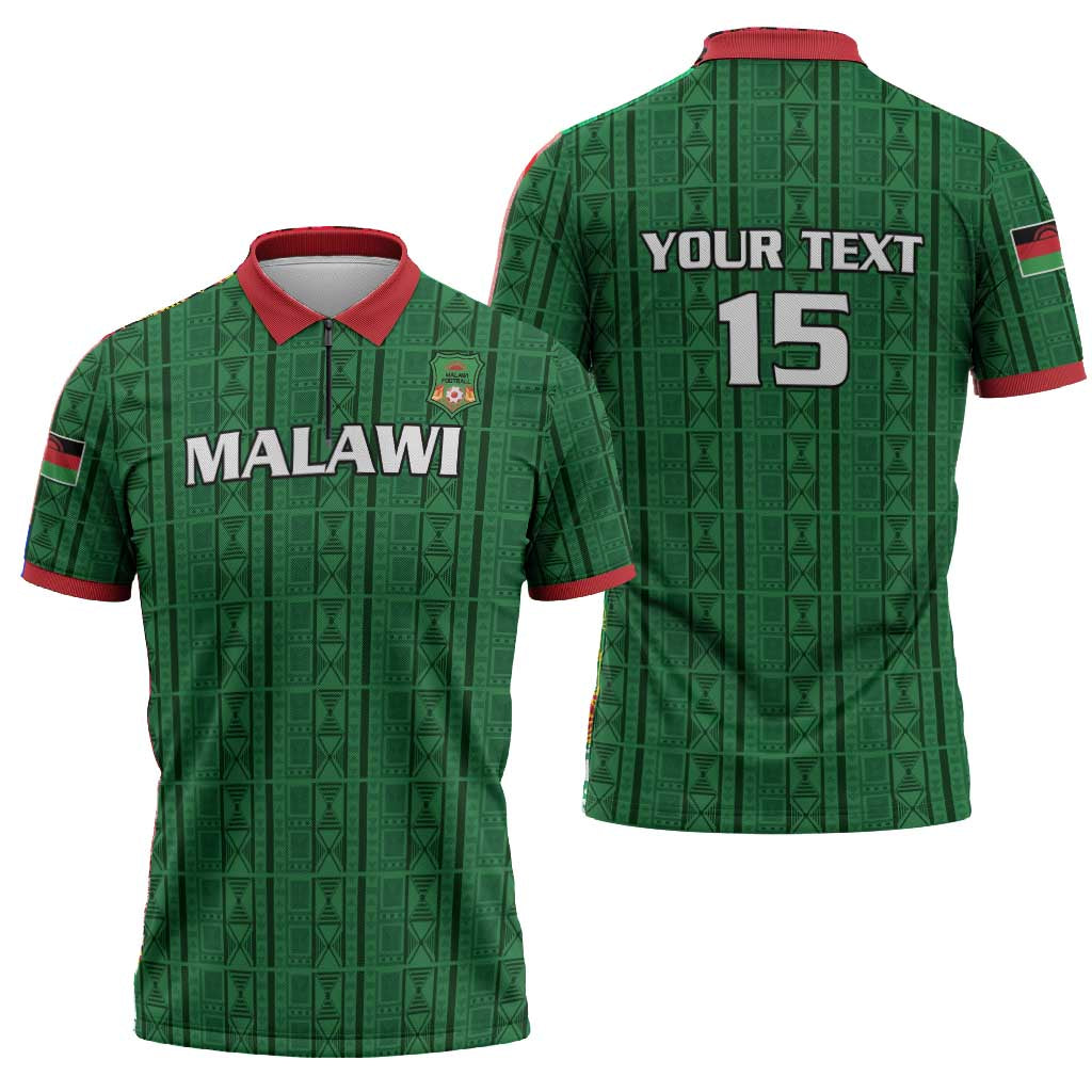 Custom Malawi Football Zipper Polo Shirt Come On Flames - Green