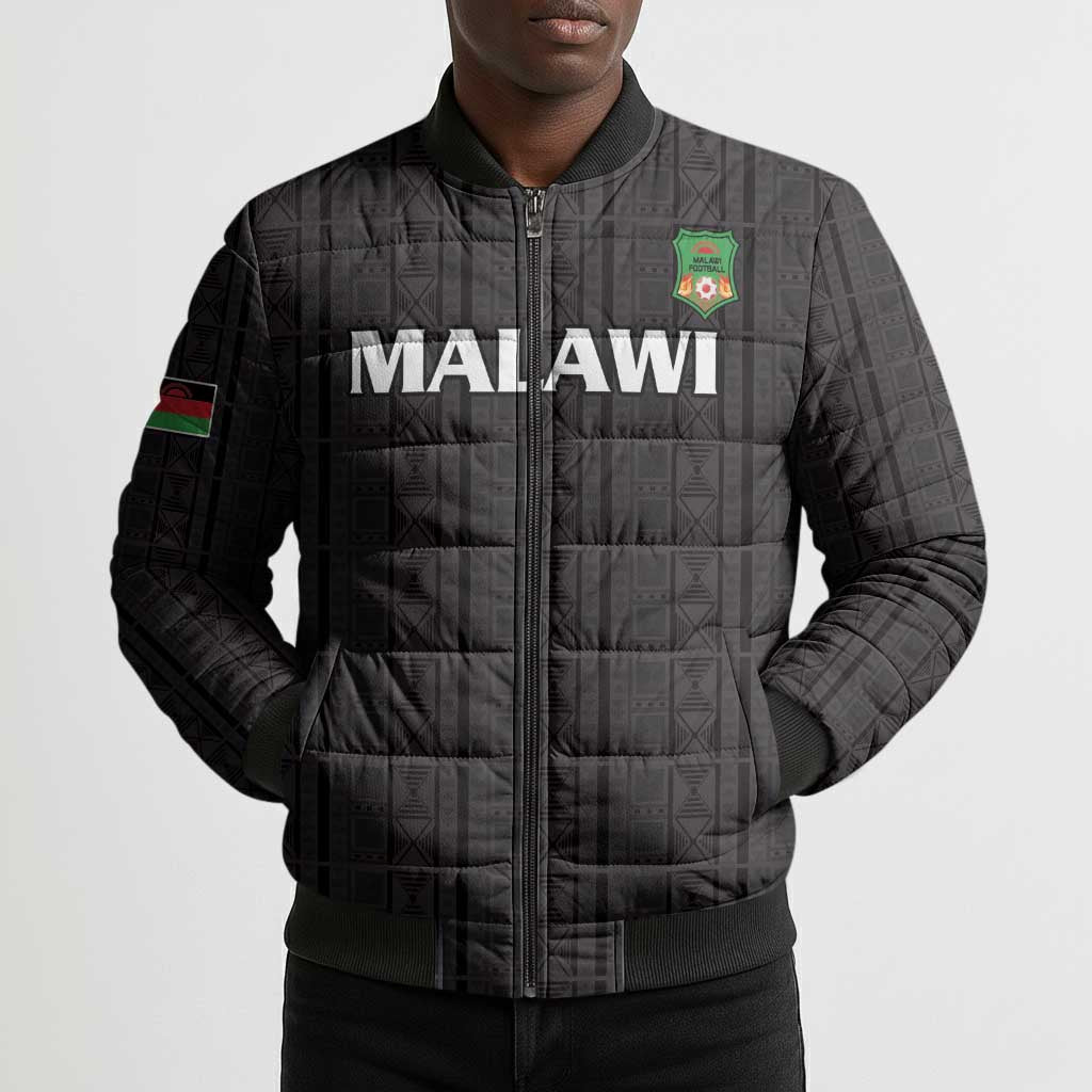 Custom Malawi Football Bomber Puffer Jacket Come On Flames - Black