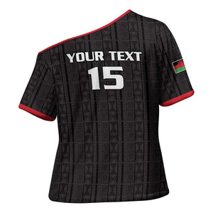 Custom Malawi Football Cross Shoulder Shirt Come On Flames - Black