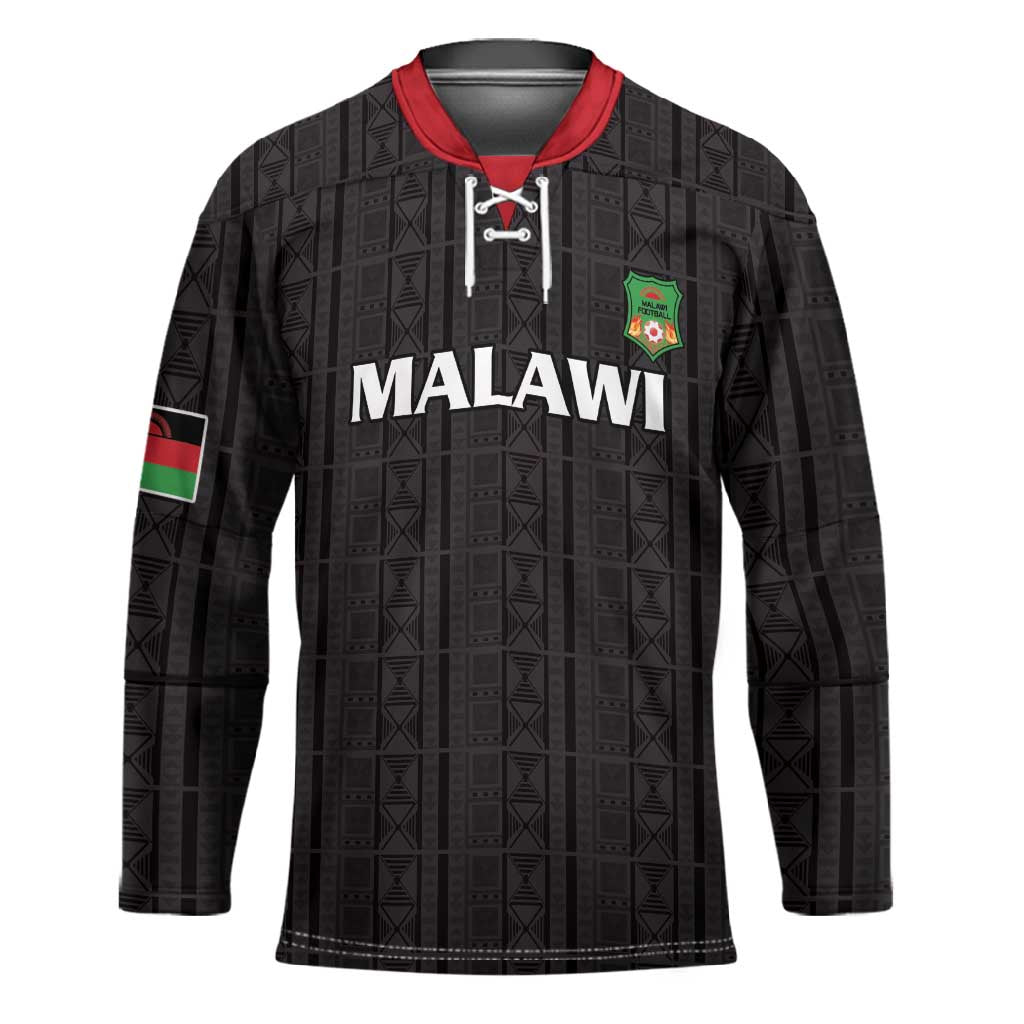 Custom Malawi Football Hockey Jersey Come On Flames - Black