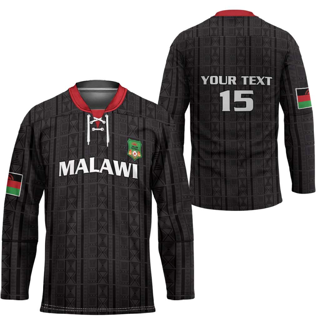 Custom Malawi Football Hockey Jersey Come On Flames - Black