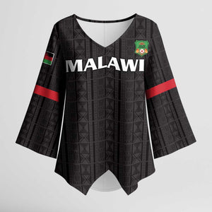 Custom Malawi Football Kimono Sleeve Blouse Come On Flames - Black