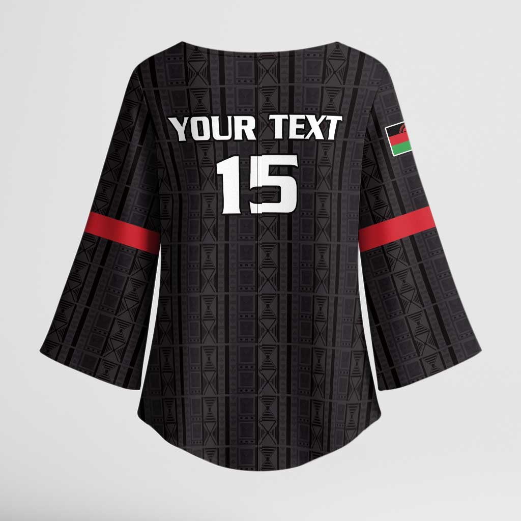 Custom Malawi Football Kimono Sleeve Blouse Come On Flames - Black