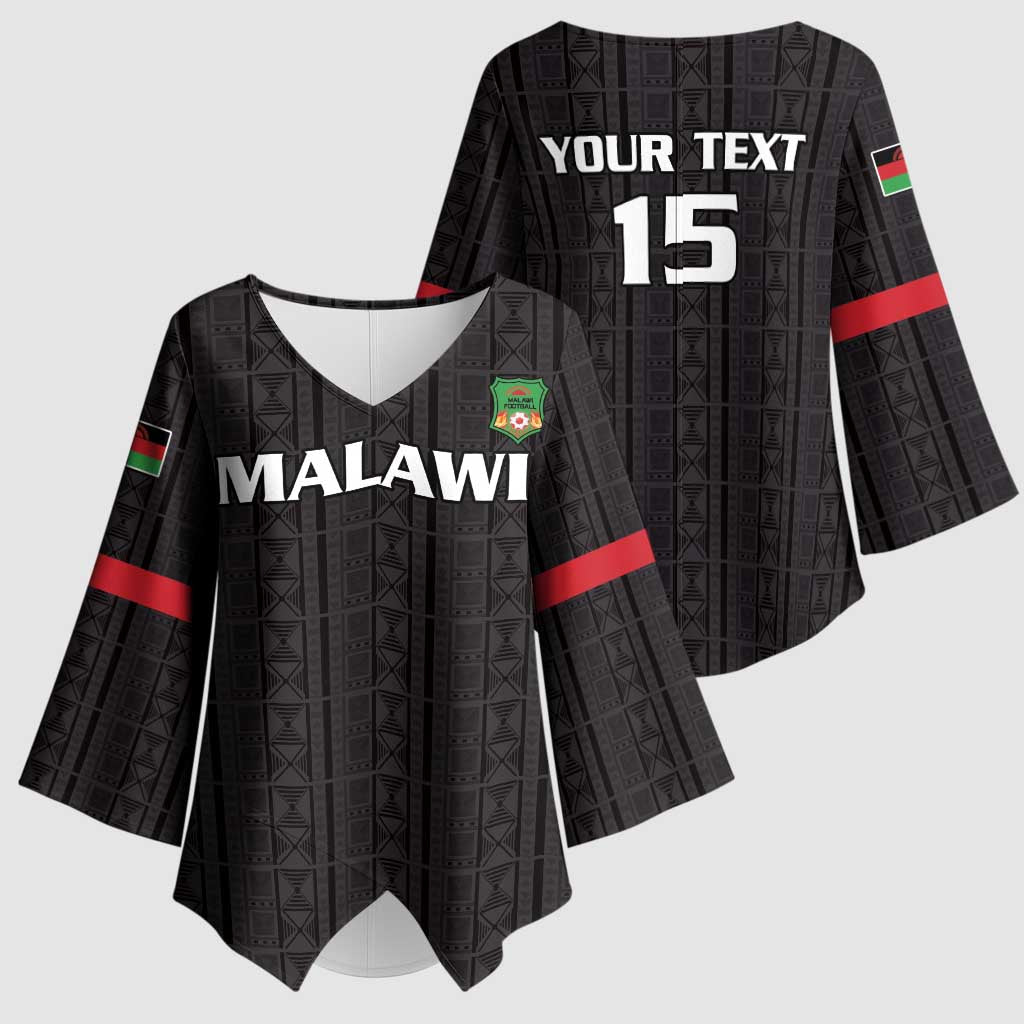 Custom Malawi Football Kimono Sleeve Blouse Come On Flames - Black