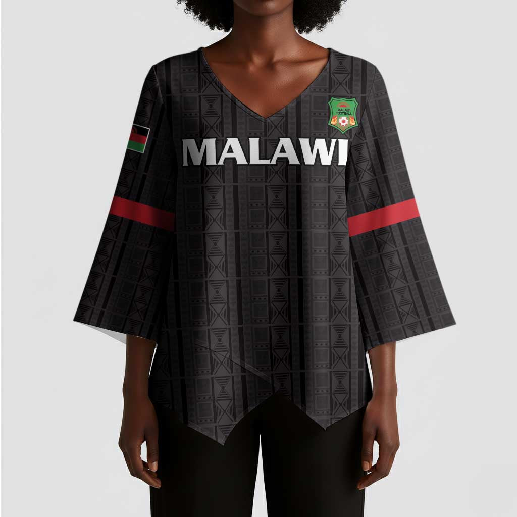 Custom Malawi Football Kimono Sleeve Blouse Come On Flames - Black
