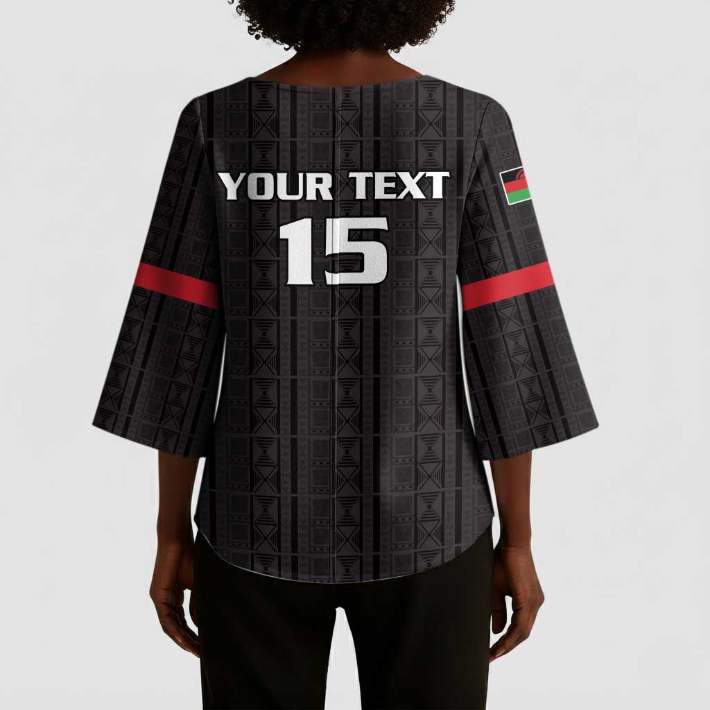 Custom Malawi Football Kimono Sleeve Blouse Come On Flames - Black