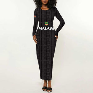 Custom Malawi Football Long Sleeve Bodycon Dress Go Champions - Black - African Pride