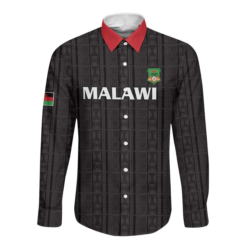 Custom Malawi Football Long Sleeve Button Shirt Go Champions - Black - African Pride
