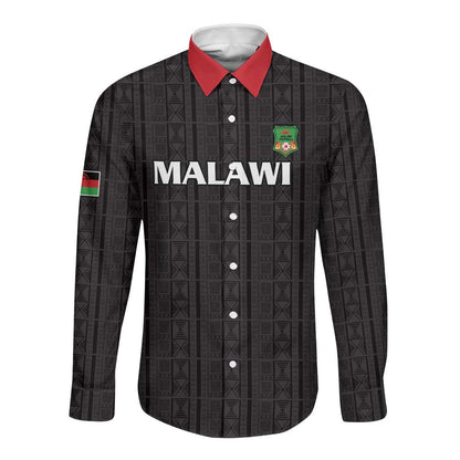 Custom Malawi Football Long Sleeve Button Shirt Go Champions - Black - African Pride