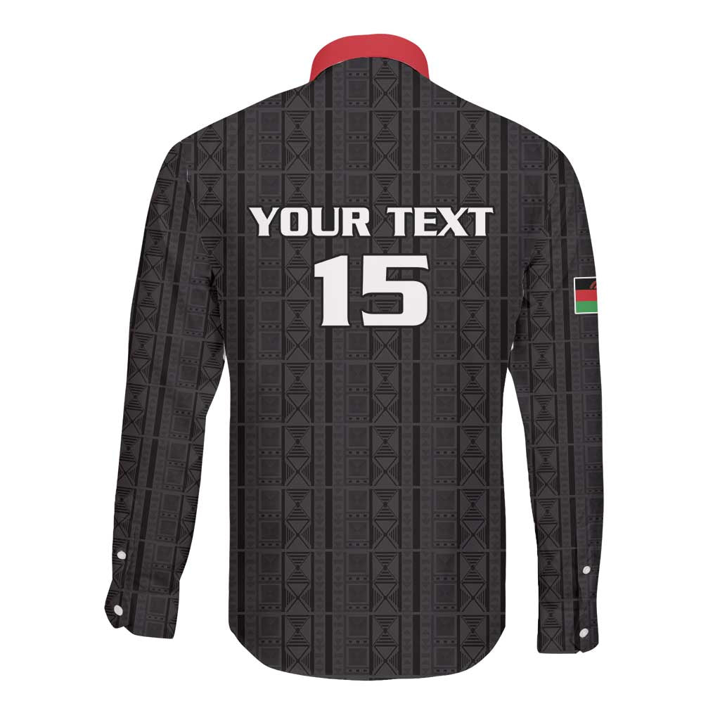 Custom Malawi Football Long Sleeve Button Shirt Go Champions - Black - African Pride