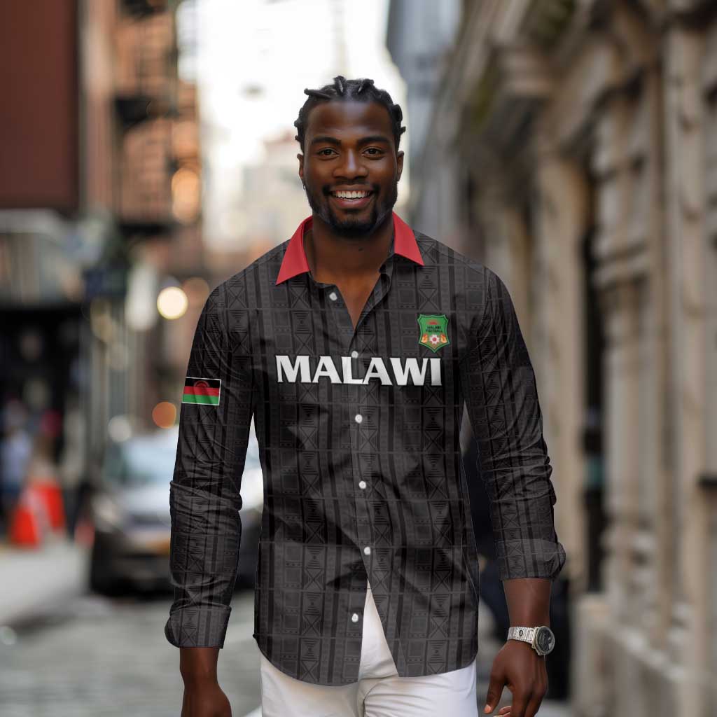 Custom Malawi Football Long Sleeve Button Shirt Go Champions - Black - African Pride