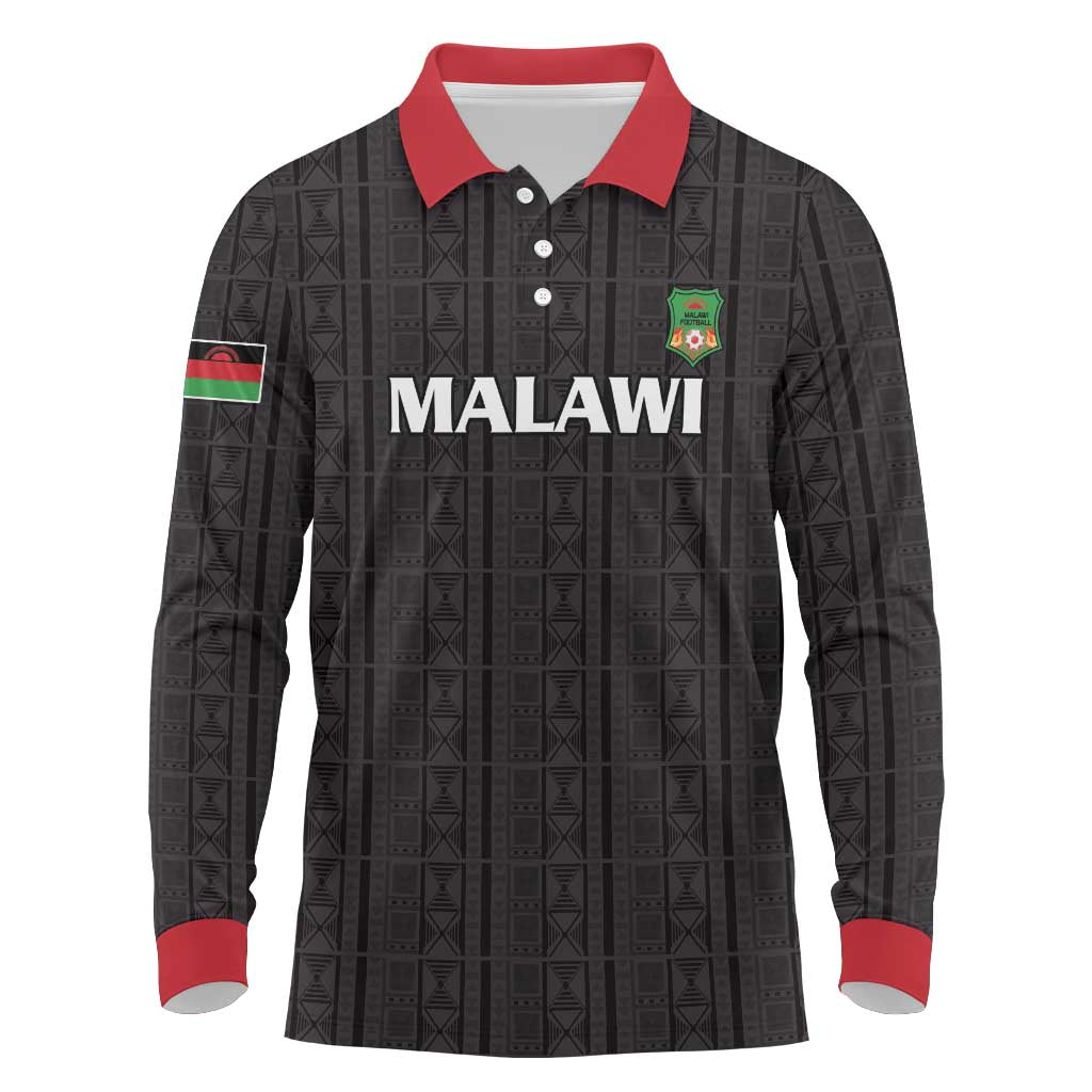 Custom Malawi Football Long Sleeve Polo Shirt Go Champions - Black - African Pride