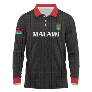 Custom Malawi Football Long Sleeve Polo Shirt Go Champions - Black - African Pride