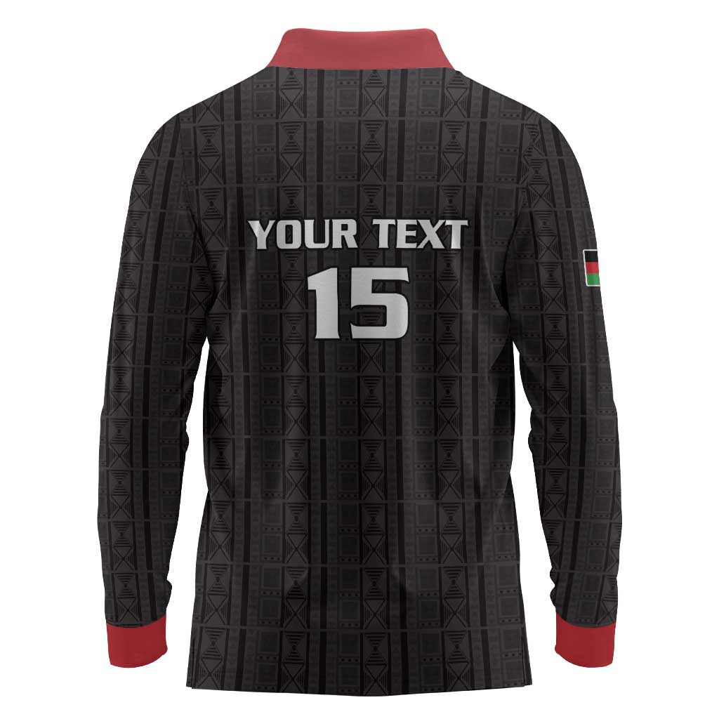 Custom Malawi Football Long Sleeve Polo Shirt Go Champions - Black - African Pride