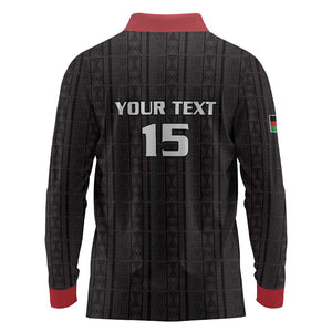 Custom Malawi Football Long Sleeve Polo Shirt Go Champions - Black - African Pride