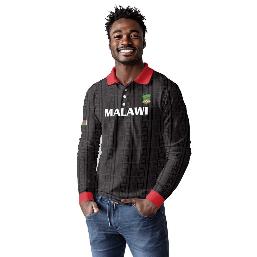 Custom Malawi Football Long Sleeve Polo Shirt Go Champions - Black - African Pride