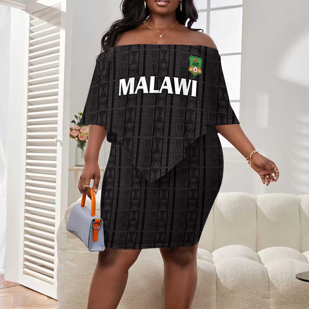 Custom Malawi Football Off Shoulder Short Dress Go Champions - Black - African Pride
