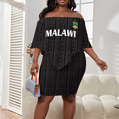 Custom Malawi Football Off Shoulder Short Dress Go Champions - Black - African Pride