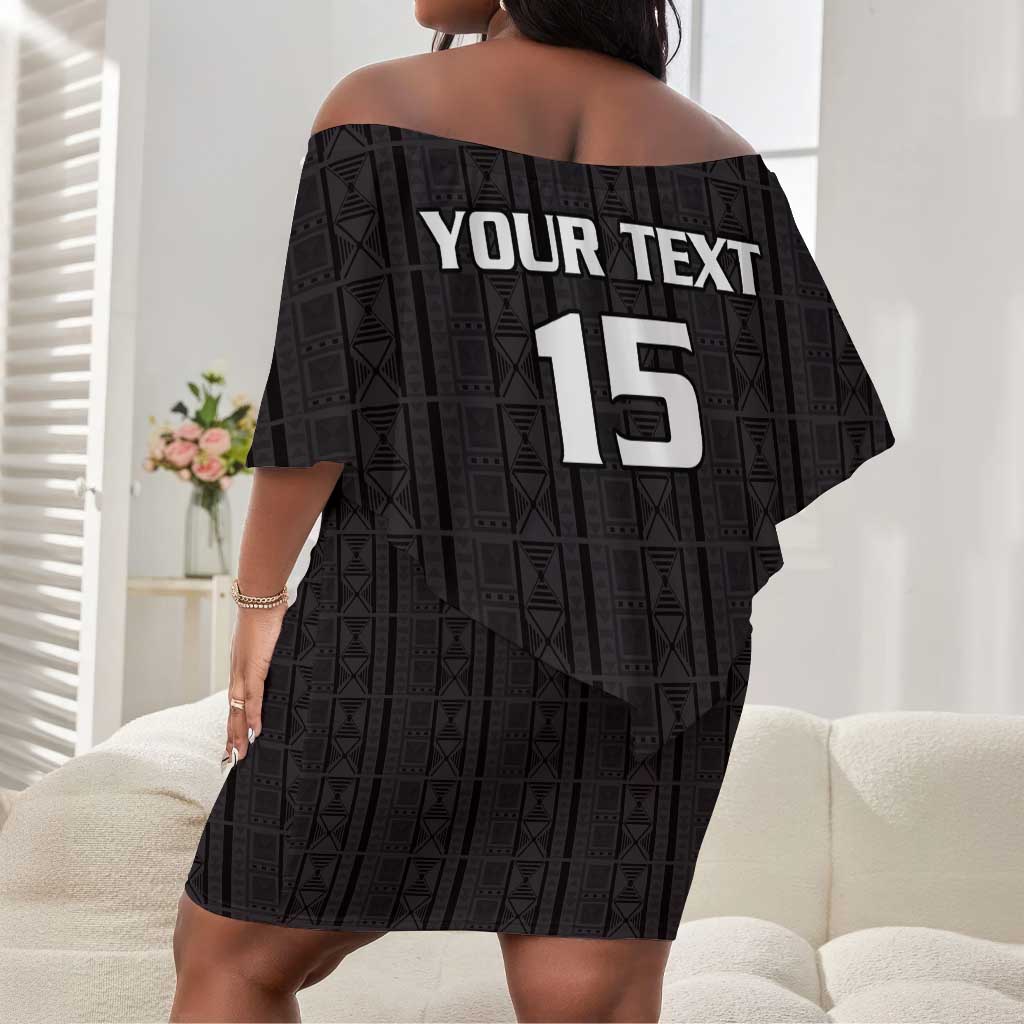 Custom Malawi Football Off Shoulder Short Dress Go Champions - Black - African Pride