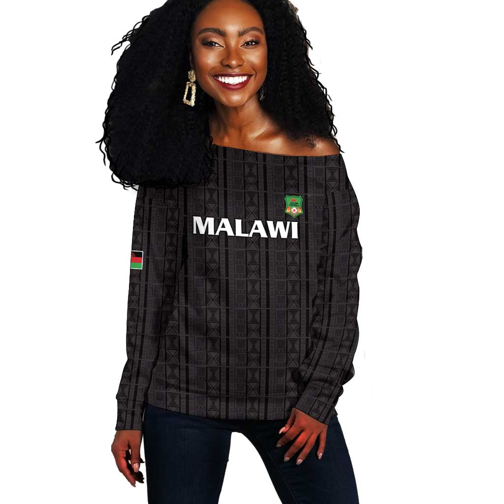 Custom Malawi Football Off Shoulder Sweater Go Champions - Black - African Pride