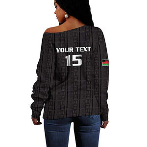 Custom Malawi Football Off Shoulder Sweater Go Champions - Black - African Pride