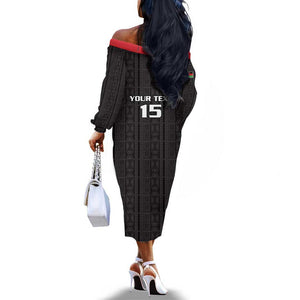 Custom Malawi Football Off The Shoulder Long Sleeve Dress Go Champions - Black - African Pride