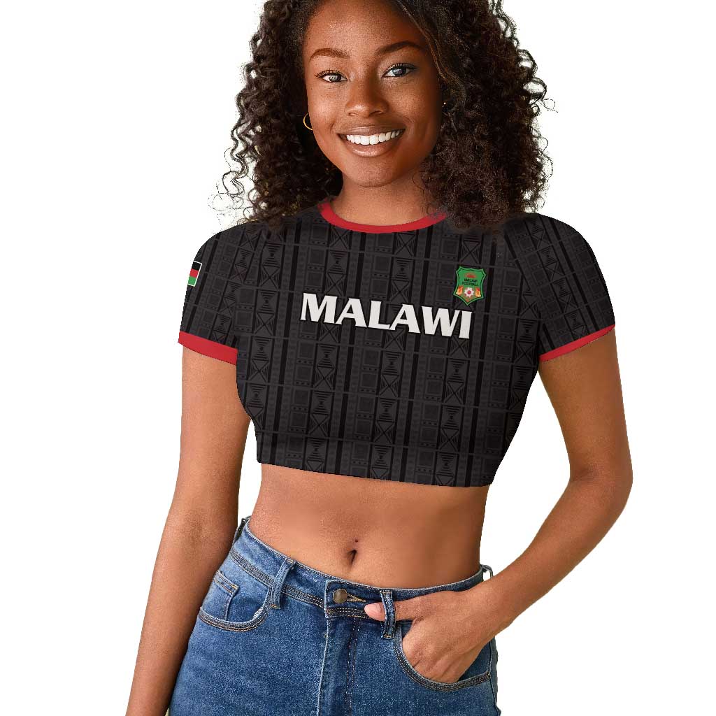 Custom Malawi Football Raglan Cropped T shirt Go Champions - Black - African Pride