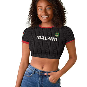Custom Malawi Football Raglan Cropped T shirt Go Champions - Black - African Pride