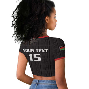 Custom Malawi Football Raglan Cropped T shirt Go Champions - Black - African Pride