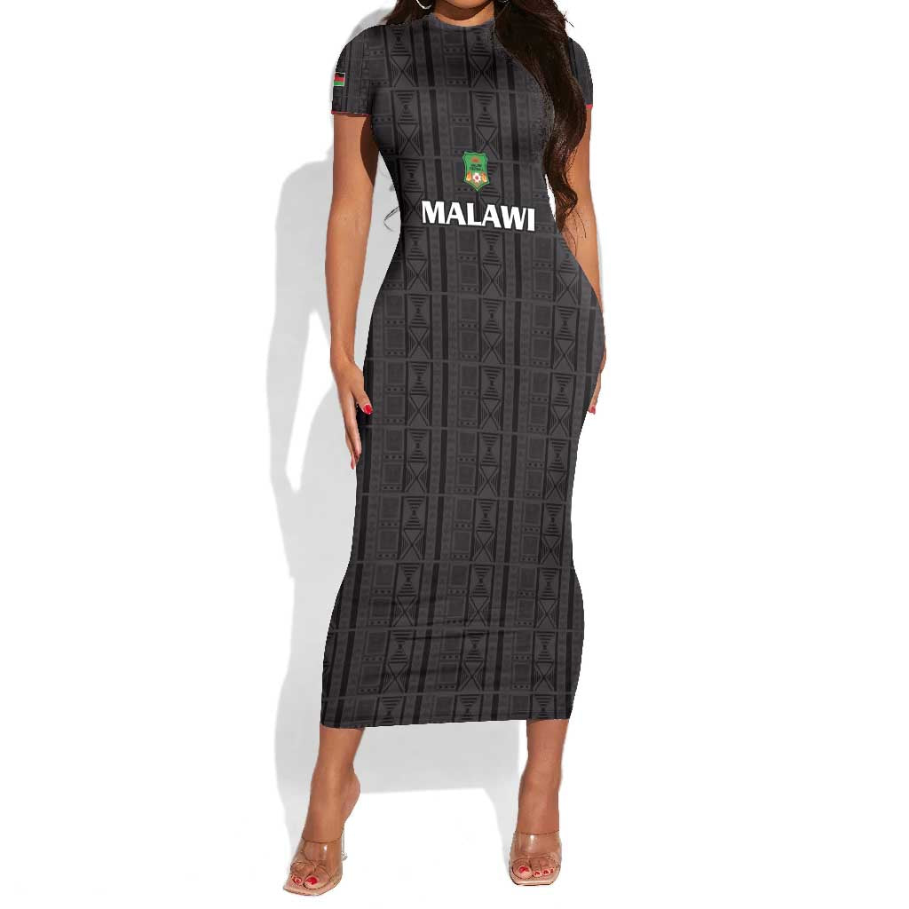 Custom Malawi Football Short Sleeve Bodycon Dress Go Champions - Black - African Pride