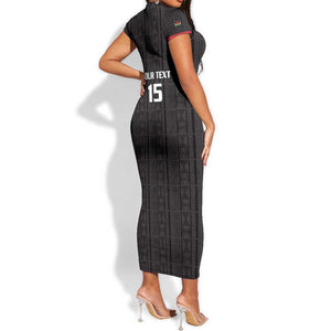 Custom Malawi Football Short Sleeve Bodycon Dress Go Champions - Black - African Pride