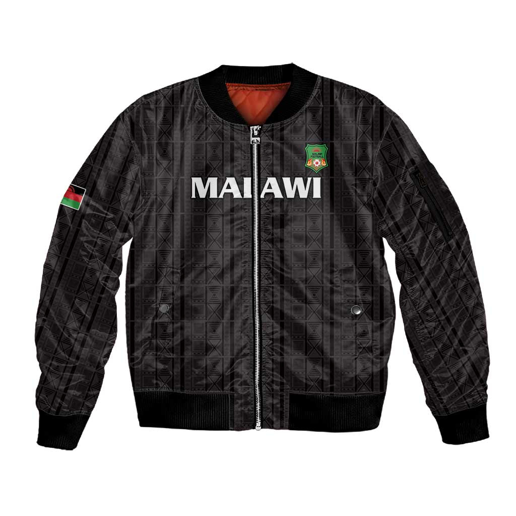 Custom Malawi Football Sleeve Zip Bomber Jacket Go Champions - Black - African Pride