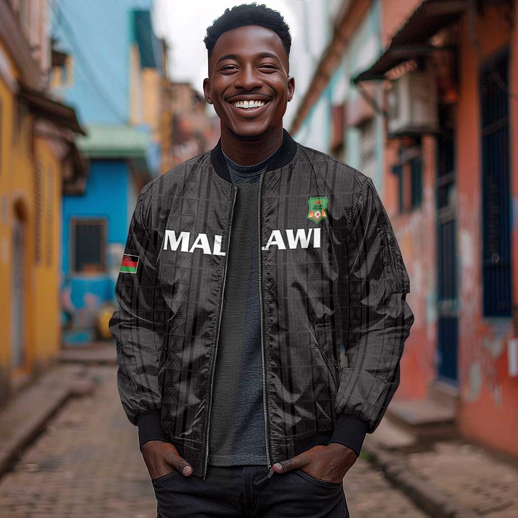 Custom Malawi Football Sleeve Zip Bomber Jacket Go Champions - Black - African Pride