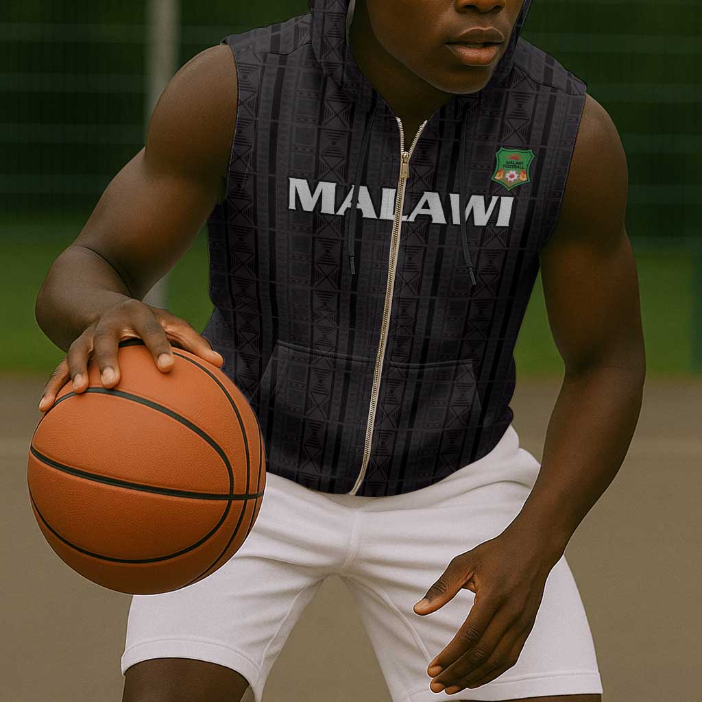 Custom Malawi Football Sleeveless Zip Hoodie Go Champions - Black - African Pride